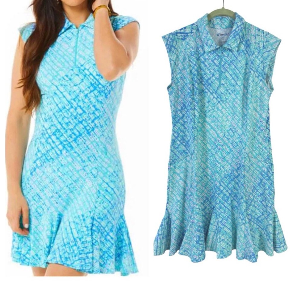 IBKUL Liz Polo Dress Size Large Jade Lavender Pockets Golf Tennis Pickleball SPF
